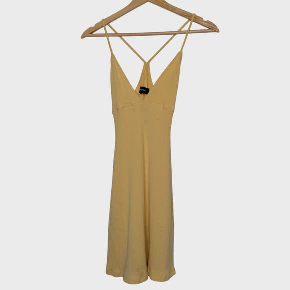 Reformation Ria XS Yellow Ribbed Racerback Mini Dress | Trendy Bodycon Core - Picture 1 of 7